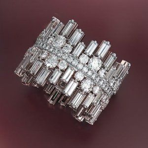 NEW Silver Baguette Round Diamond Wide Band Ring